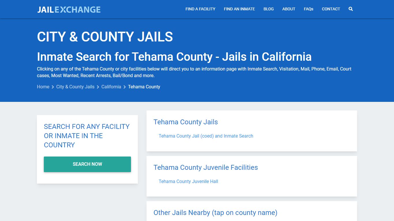 Inmate Search for Tehama County | Jails in California - Jail Exchange